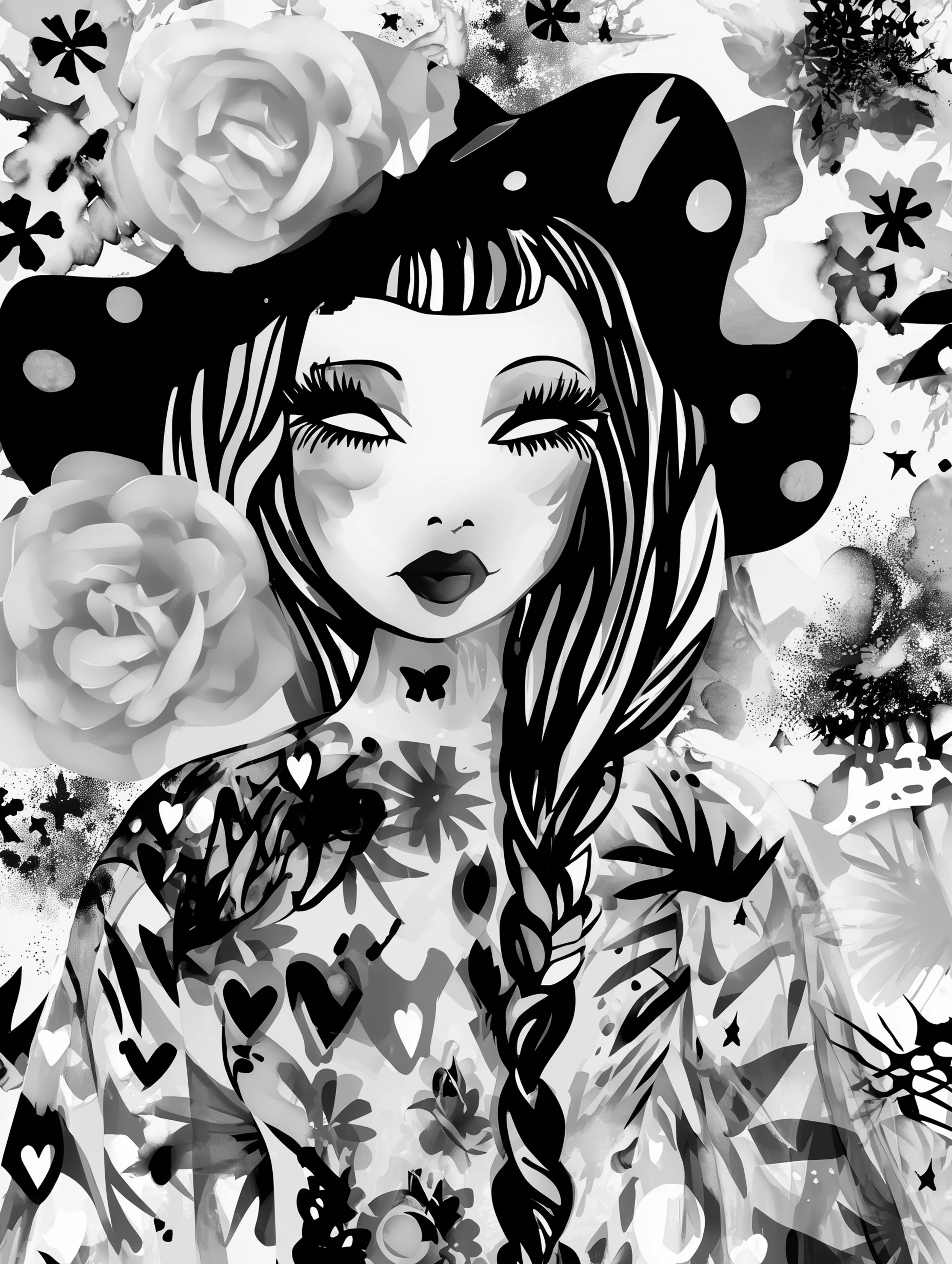 Free printable witch coloring page for adults featuring a witch with a single braid